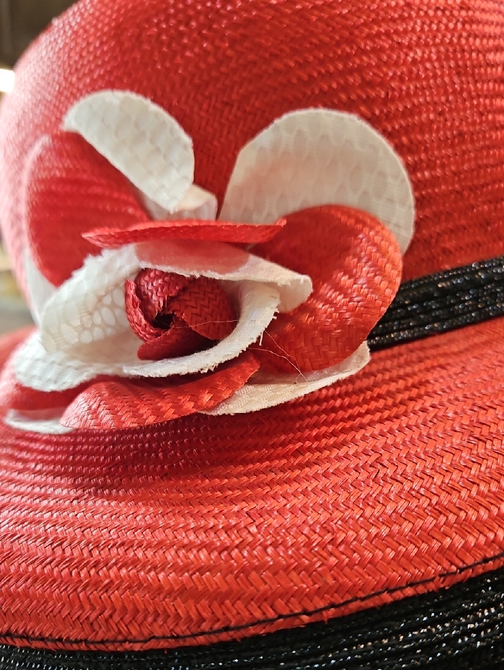 Mr. John New York‎ Paris Red Blk Cream Floral Vintage Derby Church Tea Hat - Picture 8 of 8